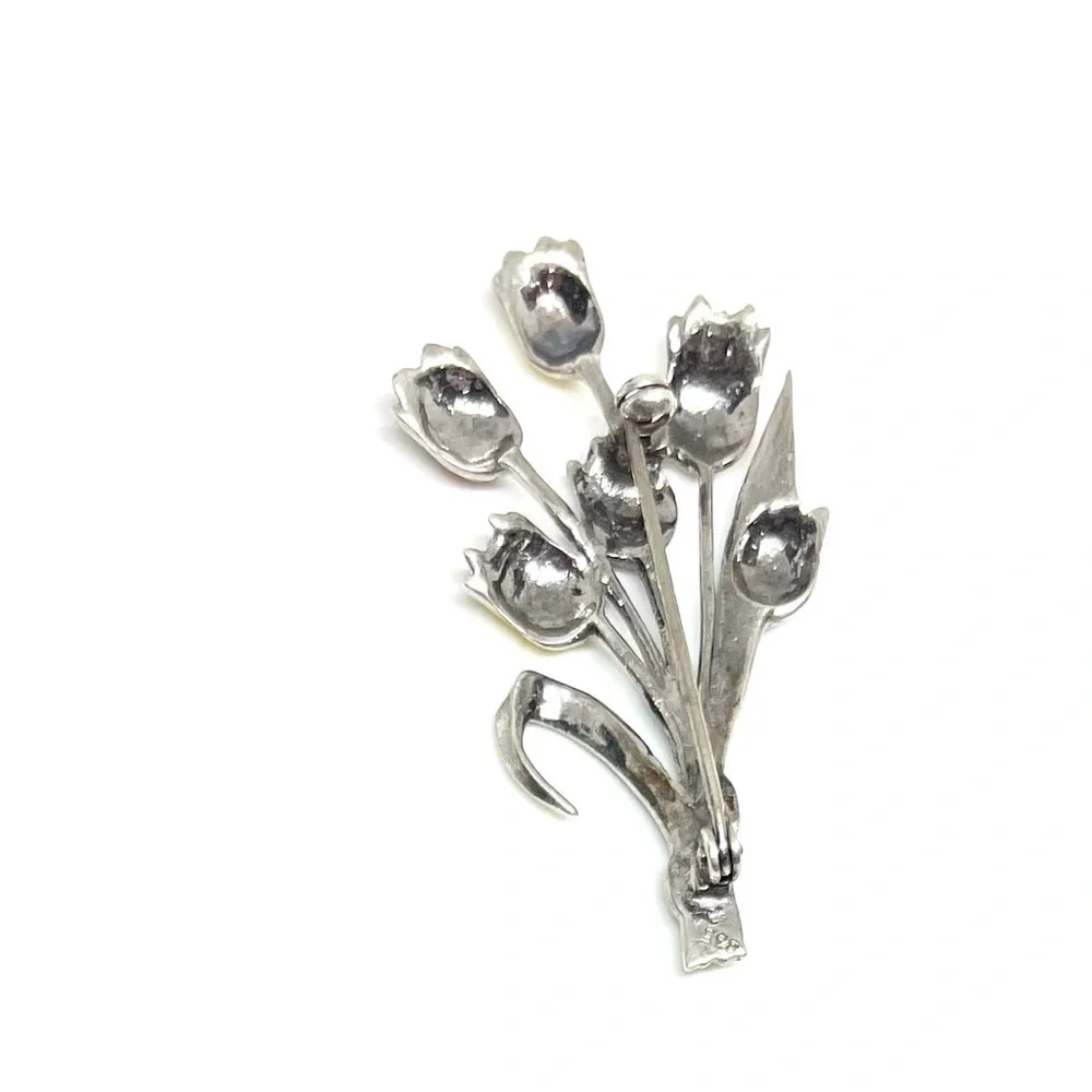 Vintage 1930s 835 Silver Tulip Bouquet Brooch